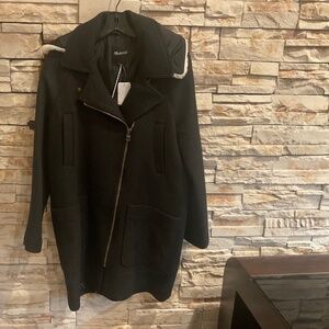 Madewell Eldridge Zip Wool Coat in Insuluxe Fabric, Color Caviar Black, M